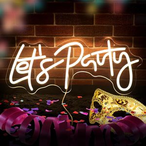 Lettre lumineuse néon LED « Let's Party » pour décorations de fête, décoration murale de fond, fiançailles, enterrement de vie de jeune fille, anniversaire, mariage - Product Image 1