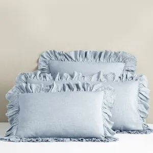 Modern Custom Nature French Linen Solid Ruffle <strong>Frill</strong> <strong>Cushion</strong> Cover Woven Pillowcases for Home &amp; Hotel Sofa Decor - Product Image 5