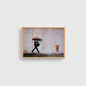 Abstract Color Rain Wall Decor - Printed <b>Canvas</b> Artwork, 1 Panel,1P-Natural <b>Framed</b> - Product Image 2