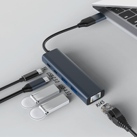 Adaptateur USB-C en alliage d'aluminium 4 ports, 5 Gbps, USB 3.0x2, 5V, RJ45 Gigabit LAN, Hub Type-C, Accessoires pour ordinateur portable