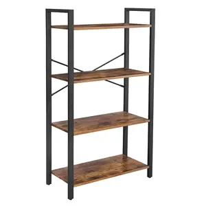 Quadro de metal de design industrial 4-tier, unidade de estar em pé rústico marrom prateleira estante de escritório