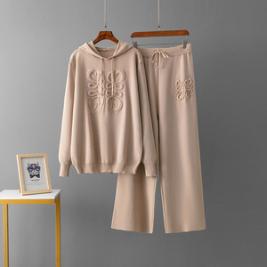 Completo Casual Blu di Nicchia Ricamato in Due Pezzi Tuta con Cappuccio e Pantaloni Lunghi Ropa De Mujer Roupas Femininas Da <span class=keywords><strong>Moda</strong></span> - Product Image 2