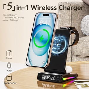 Accesorios de Viaje de Lujo con Luz RGB Plegable, Reloj, Pantalla de Temperatura, <span class=keywords><strong>Cargador</strong></span> Inalámbrico <span class=keywords><strong>5</strong></span> en 1 para iPhone 16 15 para <span class=keywords><strong>Samsung</strong></span> - Product Image 3