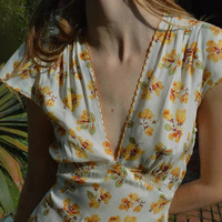 Robe Courte Vintage à Col en V Profond Imprimé Floral Manches Courtes Coupe Trapèze pour Femme – Idéale Plage, Quotidien, Fête, Occasion Spéciale