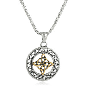 Irish <b>Flower</b> Pendant Necklace Stainless Steel Men's Hollow Geometric Design Silver Gold Chain 3.0*60cm - Product Image 1