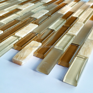 Marrone chiaro Design moderno striscia di mosaico laminato stampante a getto d'inchiostro pietra di vetro per pareti interne decorazione della casa Splash - Product Image 2