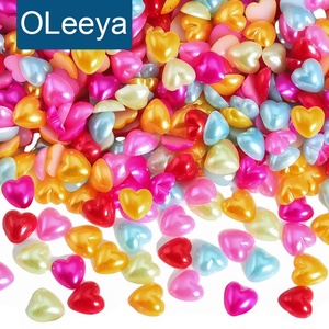OLeeya Perles demi-rondes en forme de cœur pour la Saint-Valentin - Rouge et rose poudré, accessoires 3D pour nail art à dos plat pour la décoration - Product Image 1