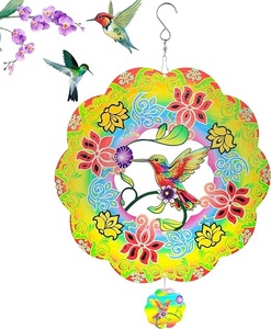 Campanas de Viento Metálicas para Jardín, Adorno Decorativo con Diseño de Colibrí en Corte Láser 3D, Acabado Cepillado, 12 Pulgadas, Cinéticas para Exteriores - Product Image 1