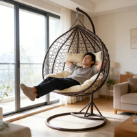Chaise suspendue en rotin pour jardin, balcon, patio, meubles d'extérieur personnalisés, chaise suspendue en forme d'œuf, hamac, avec support, 2 places