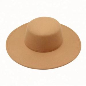 Chapeau en feutre de laine à dessus plat, chapeau melon, chapeau Fedora jazz français à large bord pour femmes, vente en gros - Product Image 1