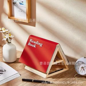 Simple bamboo triangular bookshelf, portable <b>bookend</b>, bamboo reading shelf, desktop organizer, book holder. - Product Image 4