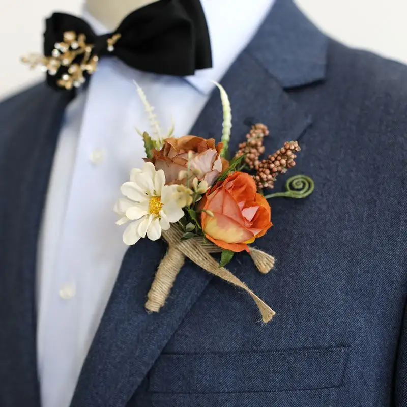 Retro Rose Hydrangea phù dâu cưới cổ tay hoa phù rể Wedding Corsage hoa nhân tạo bán buôn