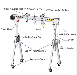 Grue mobile portative en aluminium réglable, capacité 1 tonne, conception légère pour un levage facile - Product Image 2