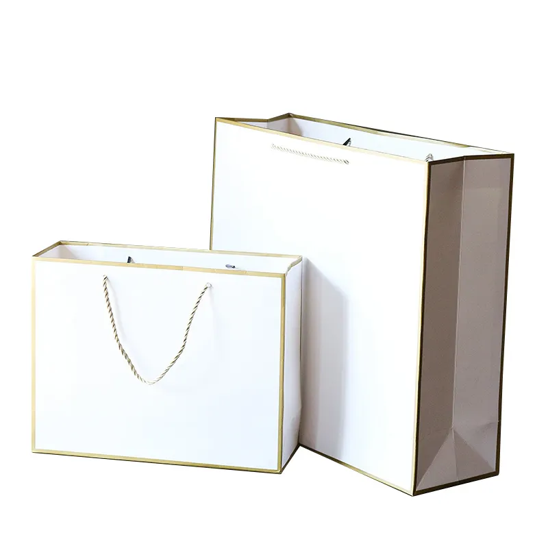 Pakaian tas kertas genggam cetakan kartu putih pria dan wanita kemasan belanja Rivet genggam tas kertas hadiah tas belanja