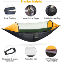 Hamac en nylon léger KINGGEAR avec moustiquaire, portable, pour adulte, 1-2 personnes, camping, 290x140cm, sangles d'arbre