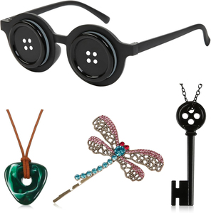 Juego de 4 Accesorios de <span class=keywords><strong>Disfraz</strong></span> de Halloween de Plástico, Botones, Gafas, Pinza para el Cabello de Libélula, Collar con Llavero para Adultos Unisex - Product Image 1