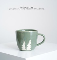 Tasse en céramique à motif de plantes de Noël vertes (350 ml) Assiette à dessert ronde de 8 pouces Design nordique Ensemble de vaisselle festive