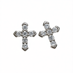 Pendientes de Cruz de Diamantes en Oro Blanco E4725, Corte Brillante Redondo, Color G, Naturales, Unisex, Joyería para Ceremonias Religiosas, Certificados - Product Image 1