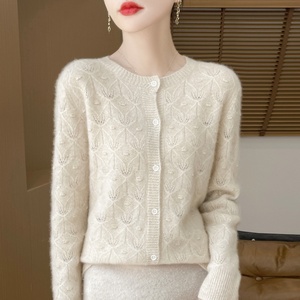 Cárdigan de Lana Personalizado de Diseño, Tejido Jacquard con Torsión Suave, 100% Lana, Manga Larga, Primavera 2026 - Product Image 4