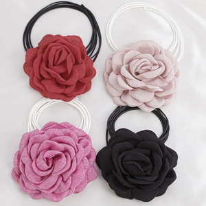 Colliers de fête pour mariée, fête de mariage, été, cordon en cire réglable, grande fleur en tissu rose, colliers floraux, collier ras du cou pour femmes - Product Image 6