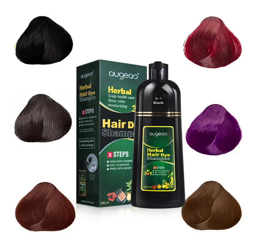 Grosir sampo pewarna rambut herbal alami permanen warna ungu cokelat tua warna merah anggur gelap tahan lama untuk rambut abu-abu