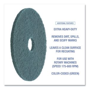 Boardwalk BWK4019GRE 19 In. Diameter Heavy-Duty <b>Scrubbing</b> Floor Pads Green Made of Durable Bamboo-5/Carton - Product Image 6