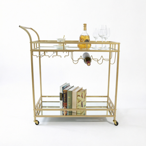 Carrito de Bar Moderno Plegable con Ruedas Doradas de Hierro, Carrito de Bebidas para Hotel con 4 Ruedas - Mueble Comercial Móvil de Lujo - Product Image 1