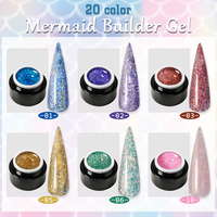 Gel de construction pour ongles effet sirène, 20 couleurs, gel UV pailleté pour extension d'ongles, usage professionnel en salon, gel de construction holographique pour extension d'ongles en salon