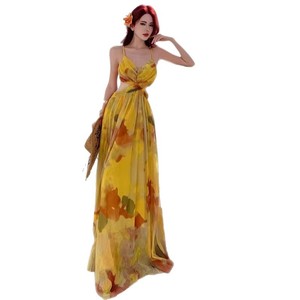 Robe de plage à thème insulaire, dos nu, style halter, tie-dye, en maille, longue, pour les voyages et les vacances - Product Image 4