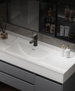 Modern Nordic style rock slab ceramic seamless integrated basin intelligent lighting defogging <b>mirror</b> bathroom cabinet - Product Image 5