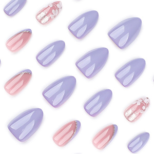 Disegni di fiori viola personalizzati all'ingrosso 24 pezzi fatti a mano a metà di lusso all'ingrosso acrilico stampa unghie sulle unghie - Product Image 3