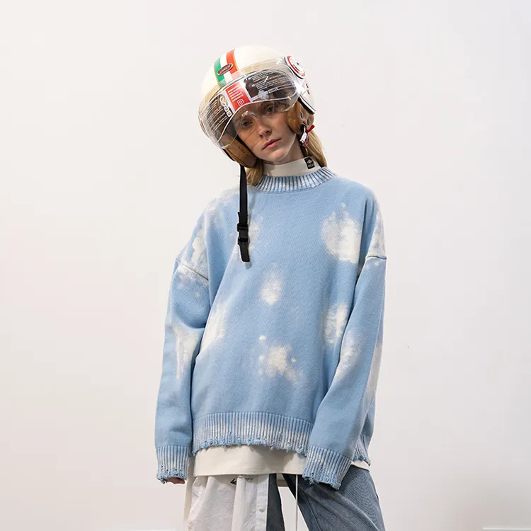 최신 디자인 겨울 넥타이 염색 스트리트웨어 면 힙합 대형 크립넥 여성 스웨터