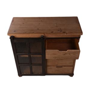 Armoire en bois de style ferme européenne antique pour salon, avec 4 tiroirs et porte coulissante de grange - Couleur marron - Product Image 5