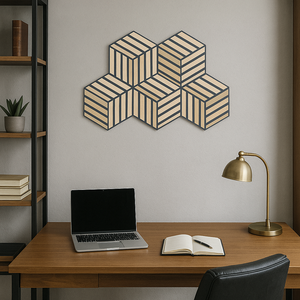 Pannello Acustico Esagonale Keyhelm Ayous in Legno Massello, Design Minimalista, Assorbimento Acustico per Casa e Ufficio, 0.5 NRC, Italia - Product Image 1