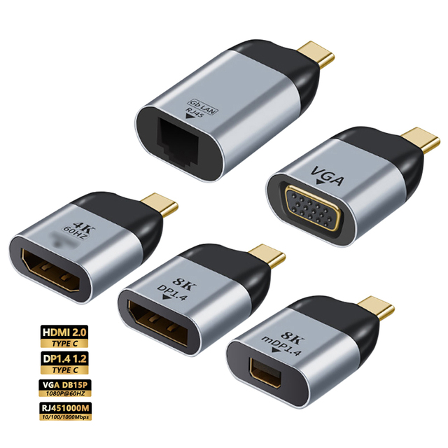 4K 8K 60HZ Usb C to Hdtv Cable Adapter Converter Type C Male to HD/VGA/DP/Mini DP/RJ45 Female Cable for Computer Accessories