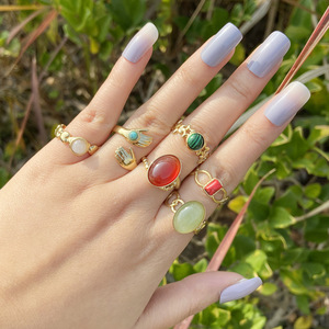 Europa y los Estados Unidos transfronterizos nueva piedra <span class=keywords><strong>natural</strong></span> anillo de acero inoxidable <span class=keywords><strong>metal</strong></span> geométrico señoras anillo moda INS joyería - Product Image 1