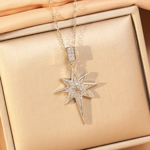 Collier ras du cou en cuivre plaqué or véritable 18 carats avec pendentif étoile en zircone, chaîne en acier titane, micro-pavé, élégant, léger, luxueux, tendance pour femmes - Product Image 3