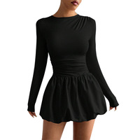 Robe Courte en Laine Peignée Personnalisée OEM pour l'Automne, Coupe Ajustée, Manches Longues, Fabrication en Usine