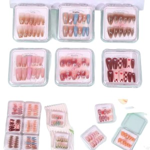 Party Legend Princess Nails, 24 piezas de longitud media con pegamento, diseño de lazo en forma de corazón con gradiente, para uso general - Product Image 2