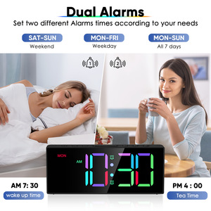 Relojes Despertadores con Pantalla RGB Dinámica, Doble <span class=keywords><strong>Alarma</strong></span>, Números Grandes, Brillo y Volumen Ajustables, Relojes Despertadores Digitales con Alimentación por Enchufe - Product Image 2