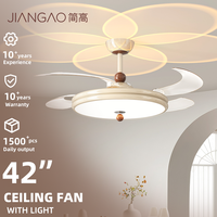 Nouveau style de ventilateur de plafond avec projection d'ombres en forme de pétales blanc crème, lames rétractables invisibles, LED à intensité variable pour la décoration de salle à manger