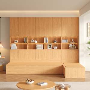 Sofá de Almacenamiento Minimalista de Madera XHA con Estantería Integrada, Mueble de Sala de Estar Montado en la Pared, Diseño Multifuncional - Product Image 2