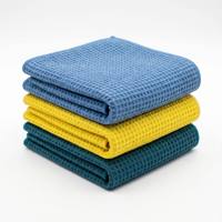 Serviette de lavage de voiture carrée en microfibre polyester à tissage gaufré, sans peluches, séchage rapide, absorbante, sans traces, sans rayures, pour l'extérieur du véhicule