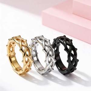 Кольцо ручной работы в стиле гот-панк из полированной кельтской нержавеющей стали с изображением колючей ветви, подарок для него и для нее - Product Image 1