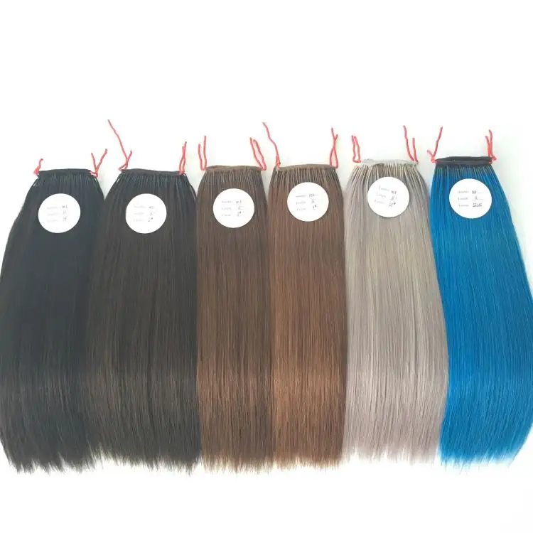 Hermoso color azul/rojo/púrpura/rosa/gris seda color suave y recto un hilo de algodón dos extensiones de cabello I tip en Corea