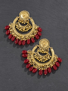 Bijoux ethniques pour femmes Boho Bohemia Jhumka Chandbali Indian PINK Dangling Tassel Pearl Stud Earrings For Women - Product Image 4