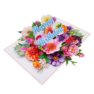 Tarjeta de Cumpleaños Pop-Up Floral con Flores Coloridas, Diseño Troquelado, Forma Rectangular, Material de Papel Kishu Premium - Product Image 3