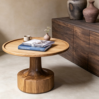 Table basse ronde en bois massif de style Japandi, table centrale avec plateau pour salon, table à thé en bois de style moderne du milieu du siècle