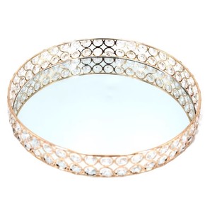 صينية زينة دائرية قائمة بذاتها بتصميم أوروبي إبداعي مع مرآة وخرز كريستالي لتخزين مستحضرات التجميل، من المصنع مباشرة - Product Image 1