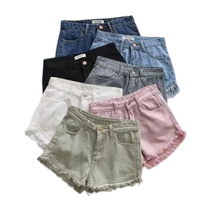 Cheap Price Women's Denim Shorts Distressed Washed Blue Black Solid Color Casual Summer Skinny Fit Frayed Hem <b>Jeans</b> Shorts - Product Image 5